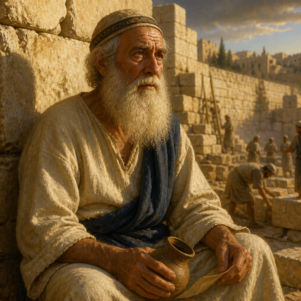 Oil-painting style portrait of Ananiah, Patriarch whose grandson repaired the wall of Jerusalem