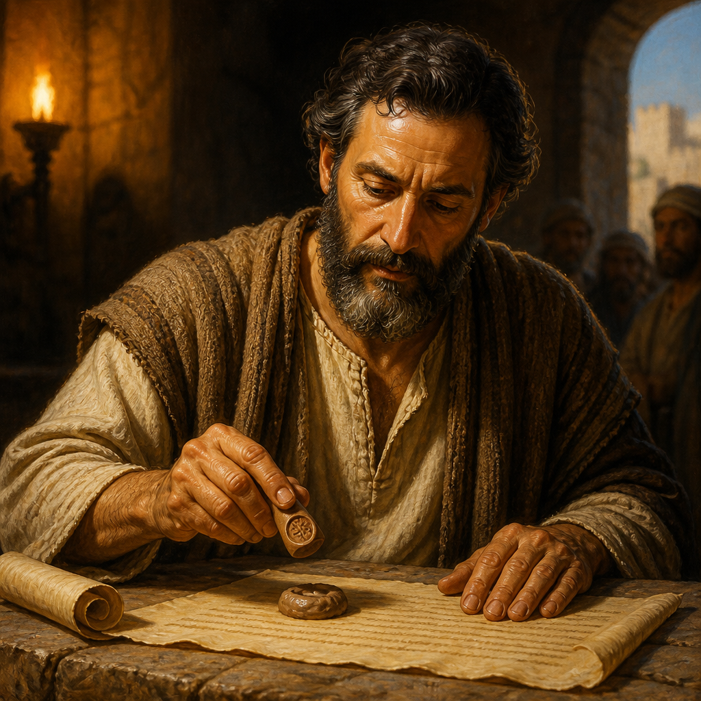 Oil-painting style portrait of Anathoth, Sealer of the Covenant, Jewish leader who signed Nehemiah's covenant to keep the Law of Moses