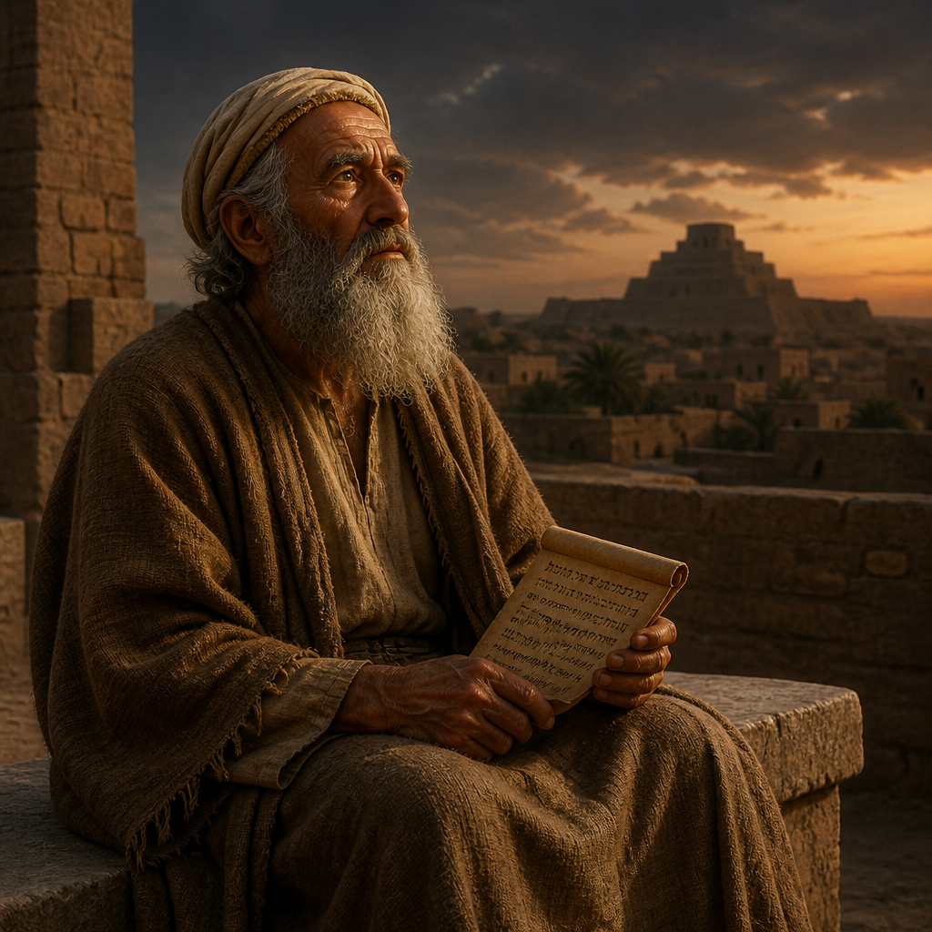 Oil-painting style portrait of Arah, Head of a Post-Exilic Clan, Patriarch of a large family that returned to Jerusalem from the Babylonian exile