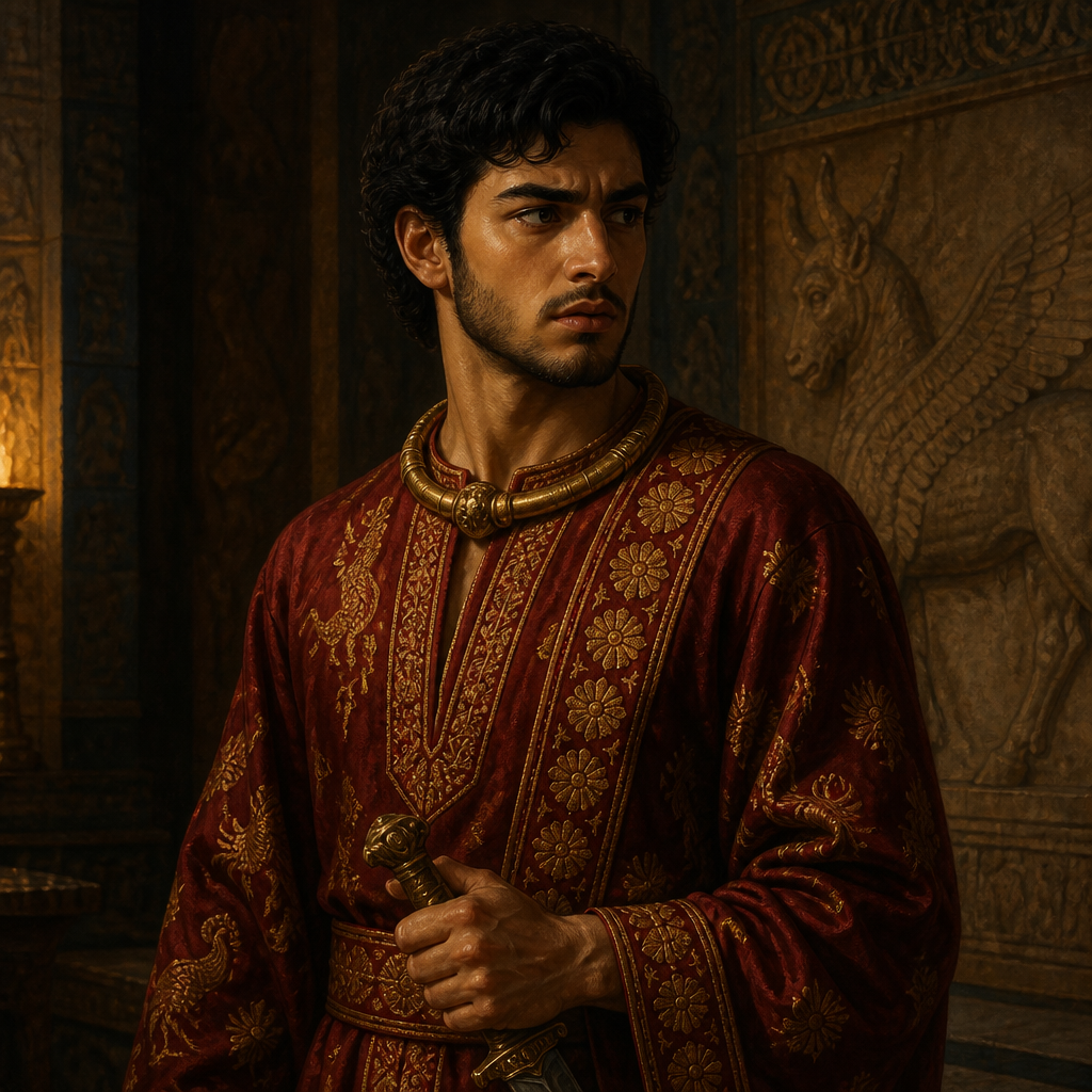 Oil-painting style portrait of Aridai, Son of Haman who was killed during the Jewish defense in Susa