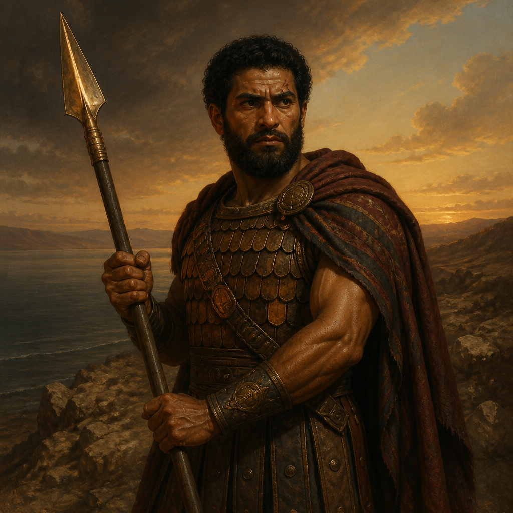 Oil-painting style portrait of Ariel, Champion of Moab, Moabite champion defeated by Benaiah son of Jehoiada