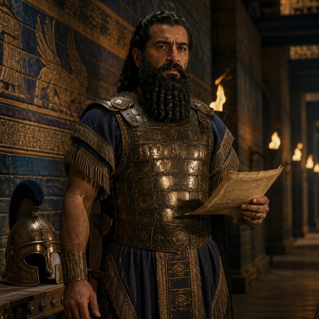 Oil-painting style portrait of Arioch, Commander of the King’s Guard, Babylonian commander who facilitated Daniel’s interpretation of Nebuchadnezzar’s dream