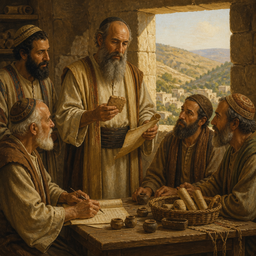 Oil-painting style scene of Asa, Levite of the Exile and Return, figures from the Bible