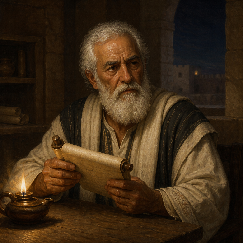 Oil-painting style portrait of Asaph, Ancestor of Mattaniah, Levite ancestor of the Temple musicians and prayer leaders during the post-exilic restoration