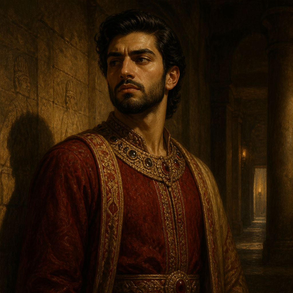 Oil-painting style portrait of Aspatha, Son of Haman who was executed and hanged on the gallows in Shushan