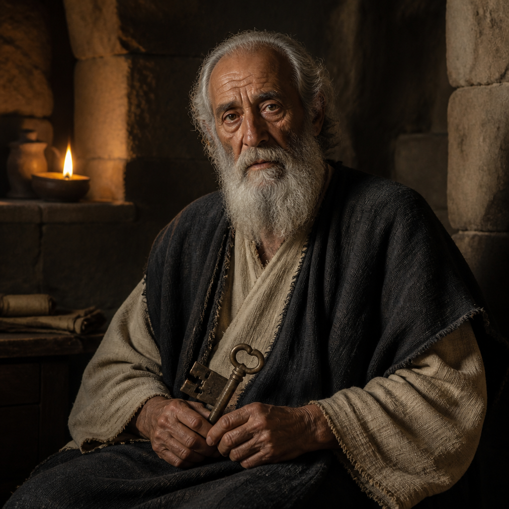 Oil-painting style portrait of Ater, Ancestor of Gatekeepers, patriarch of a family of Levitical gatekeepers who returned from Babylon