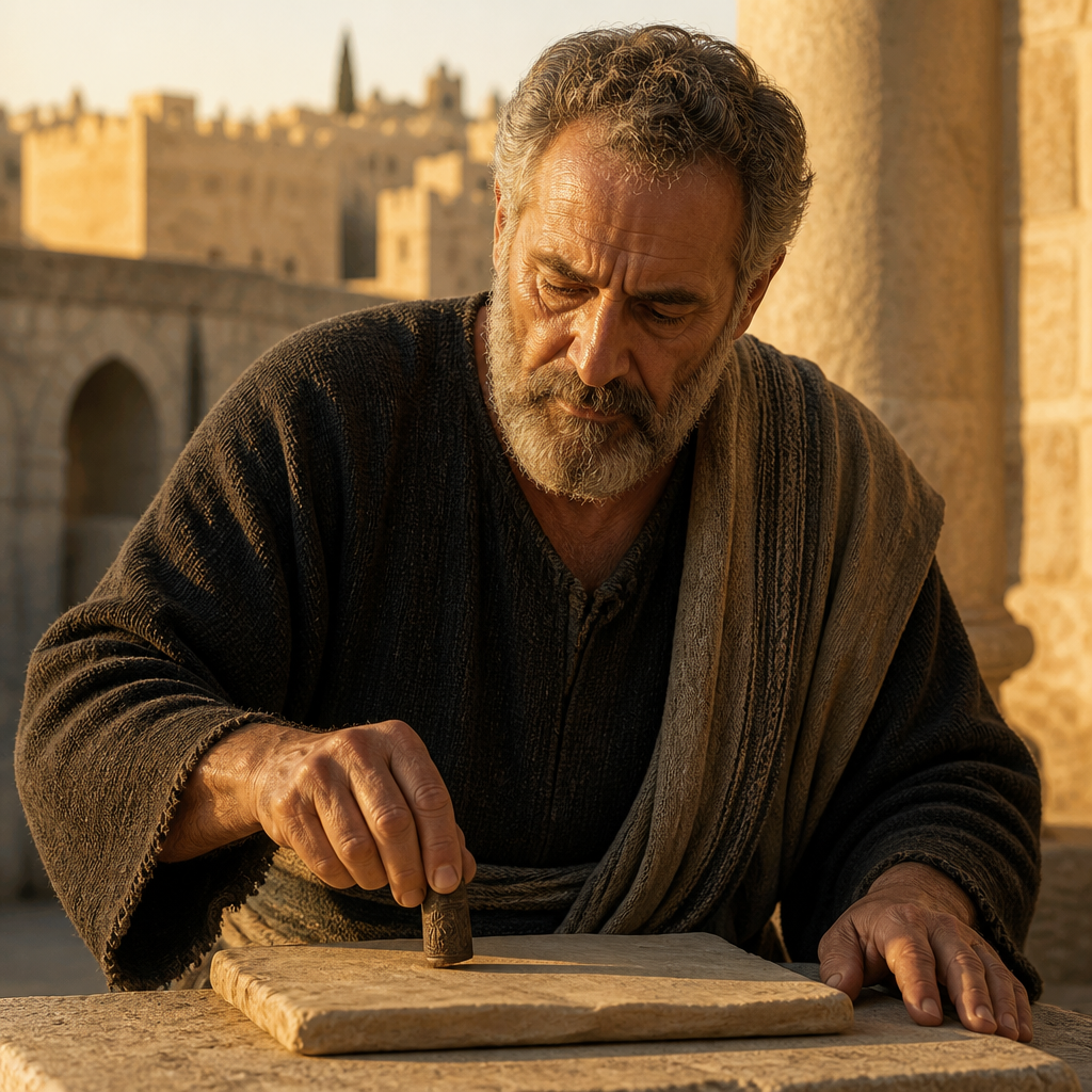 Oil-painting style portrait of Ater, Signer of the Sealed Covenant, Jewish leader who signed Nehemiah's covenant of reform