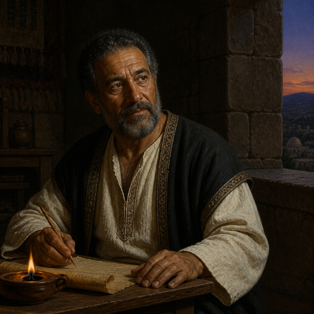 Oil-painting style portrait of Azaniah, Levite father of Jeshua who signed Nehemiah's covenant