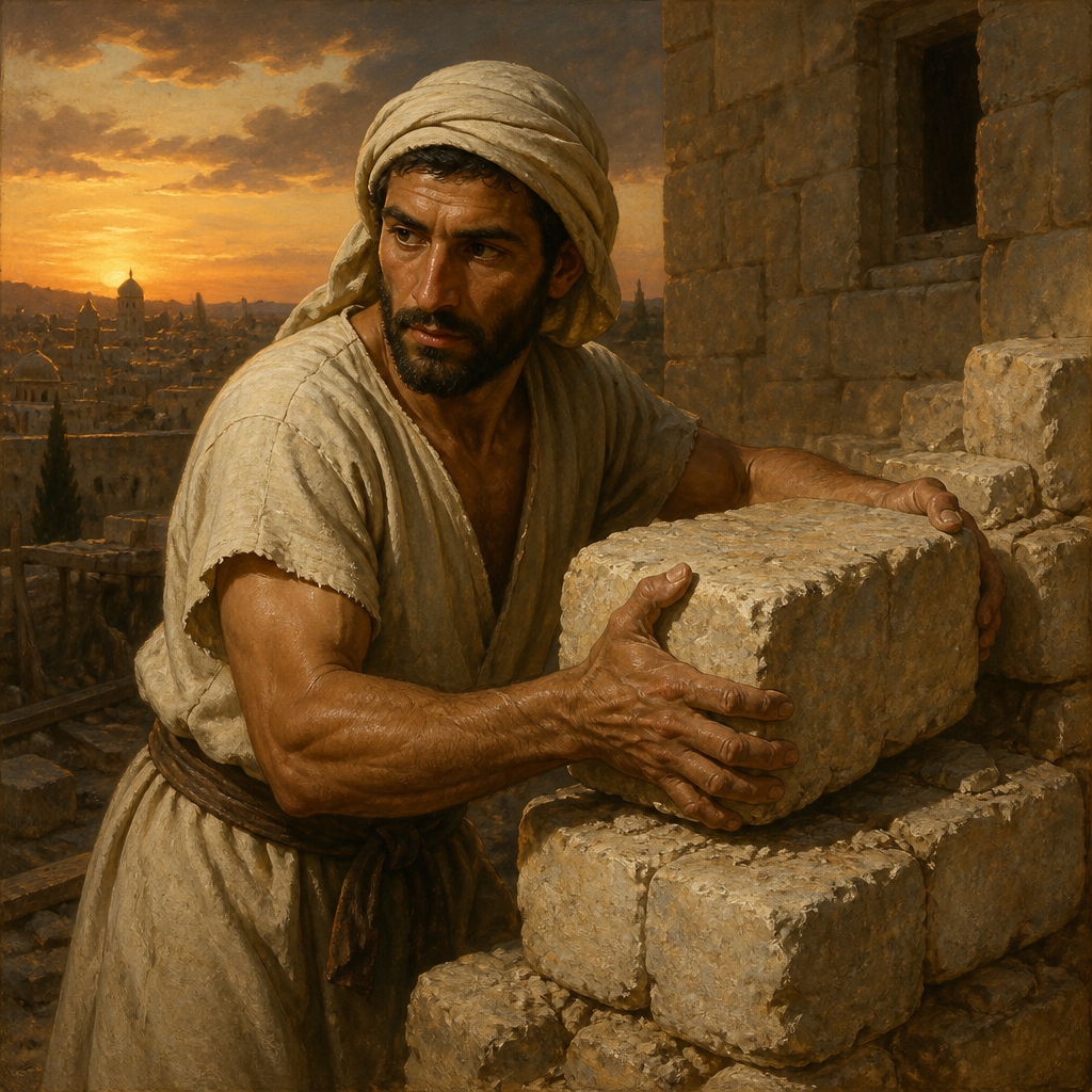 Oil-painting style portrait of Azariah, Builder of Jerusalem's Wall, Jerusalem resident who repaired the city wall next to his own house during the time of Nehemiah
