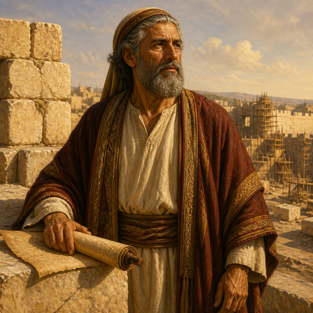 Oil-painting style portrait of Azariah, Leader of the Return, Leader of the Jewish exiles who returned from Babylon and signed the covenant of Nehemiah