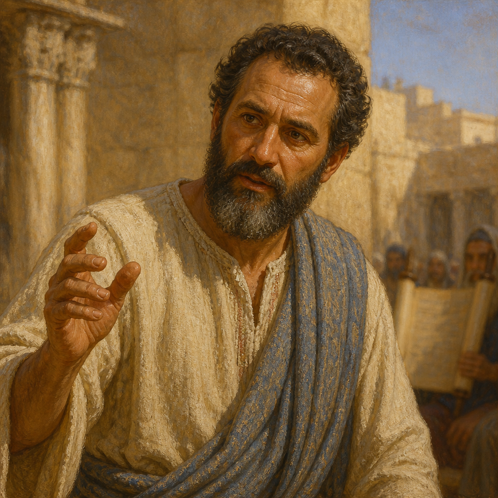 Oil-painting style portrait of Azariah, Teacher of the Law, Levite who helped explain the Law to the people during Ezra's public reading