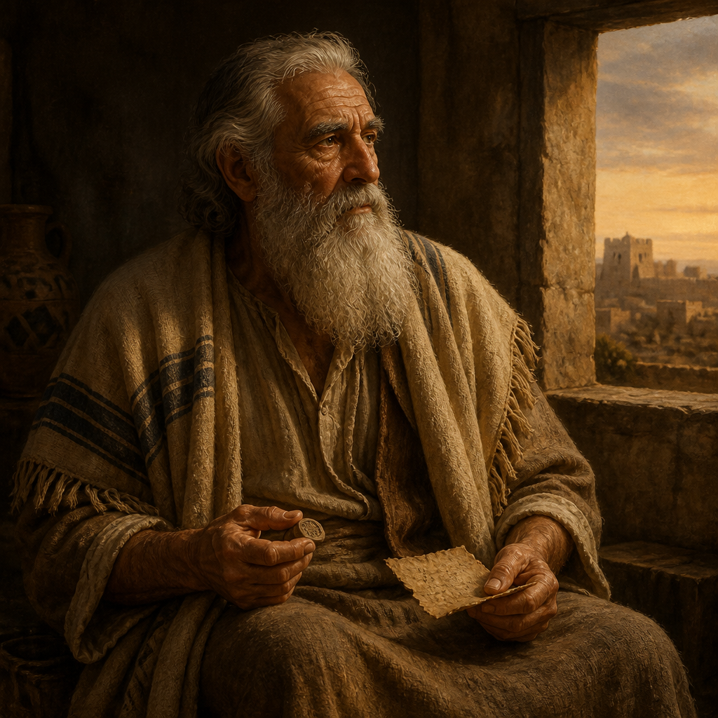 Oil-painting style portrait of Azgad, Ancestor of Returning Exiles, ancestor of over two thousand exiles returning from Babylon