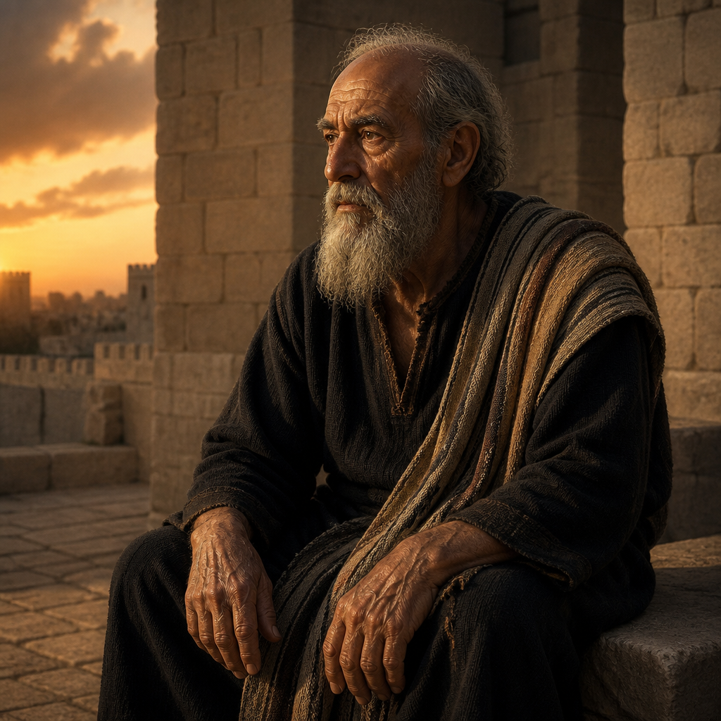 Oil-painting style portrait of Azzur, Father of Jaazaniah, father of Jaazaniah who was a corrupt leader in Jerusalem during Ezekiel's vision
