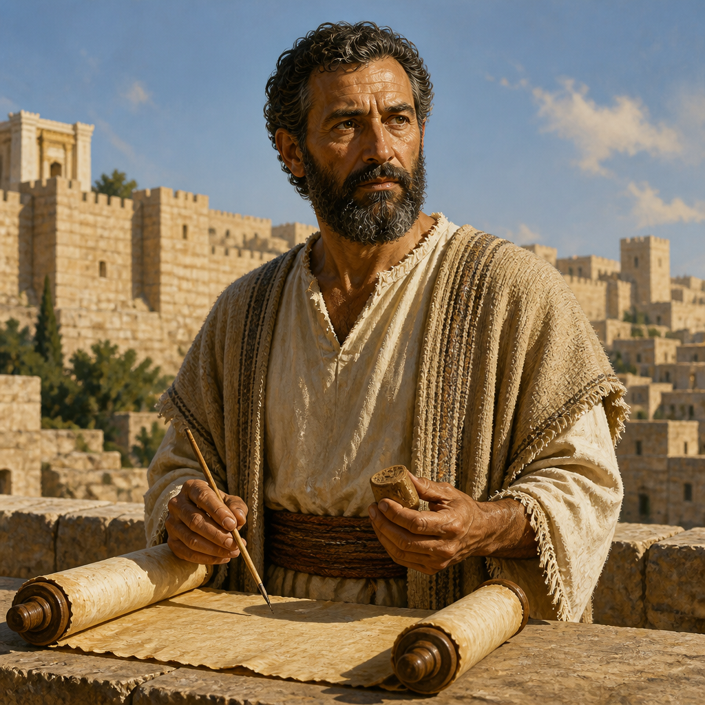 Oil-painting style portrait of Azzur, Post-Exilic Signatory, leader who signed Nehemiah’s covenant to keep the Law of Moses