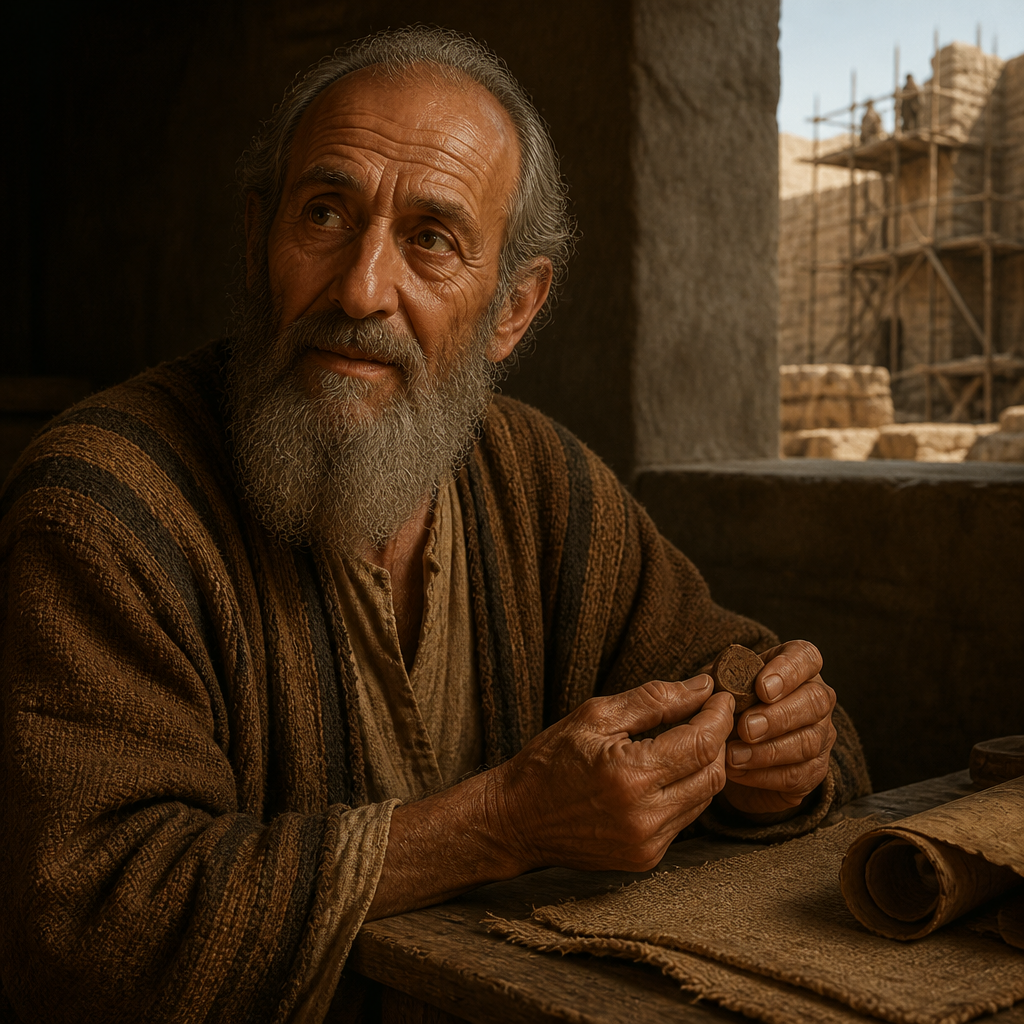 Oil-painting style portrait of Baana, Father of Zadok, Father of Zadok who helped rebuild the walls of Jerusalem