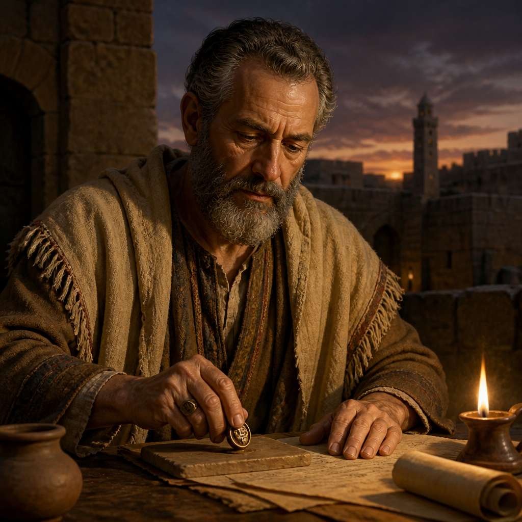 Oil-painting style portrait of Bani, Leader of the People, Leader of the people who signed Nehemiah's covenant