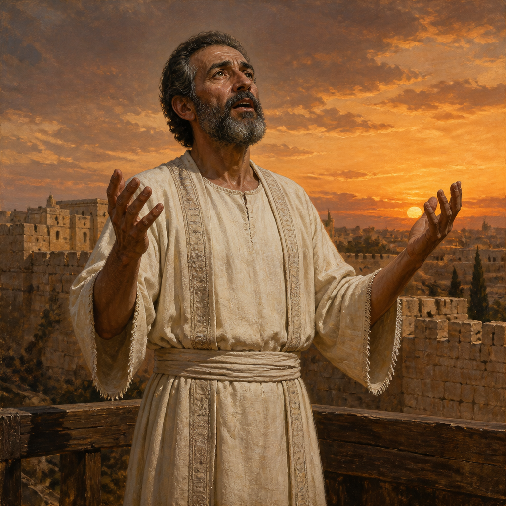 Oil-painting style portrait of Bani, Levite of the Platform, Levite who led the public confession on the raised platform and signed Nehemiah's covenant