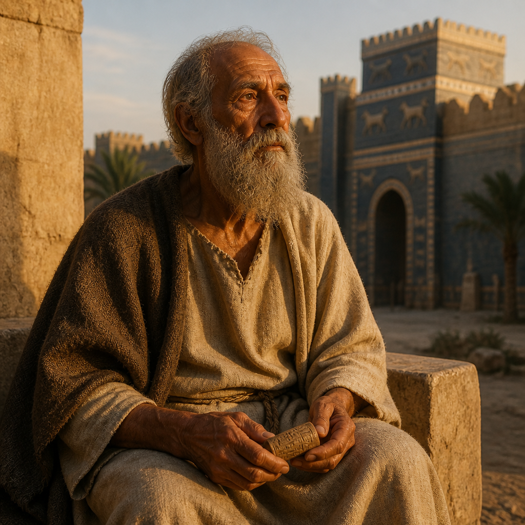 Oil-painting style portrait of Barkos, Patriarch whose descendants returned from the Babylonian Exile as temple servants