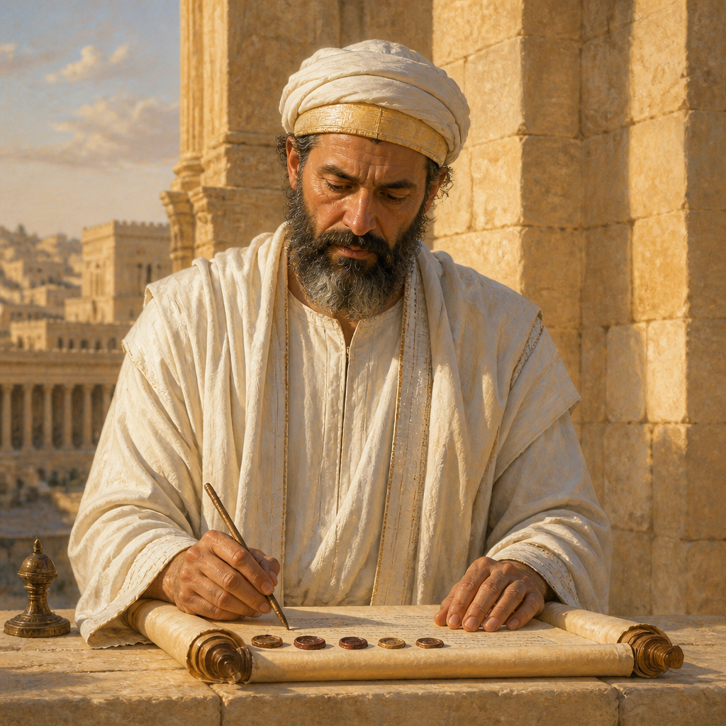 Oil-painting style portrait of Baruch, Priest under Nehemiah, Priest who sealed the covenant of Nehemiah