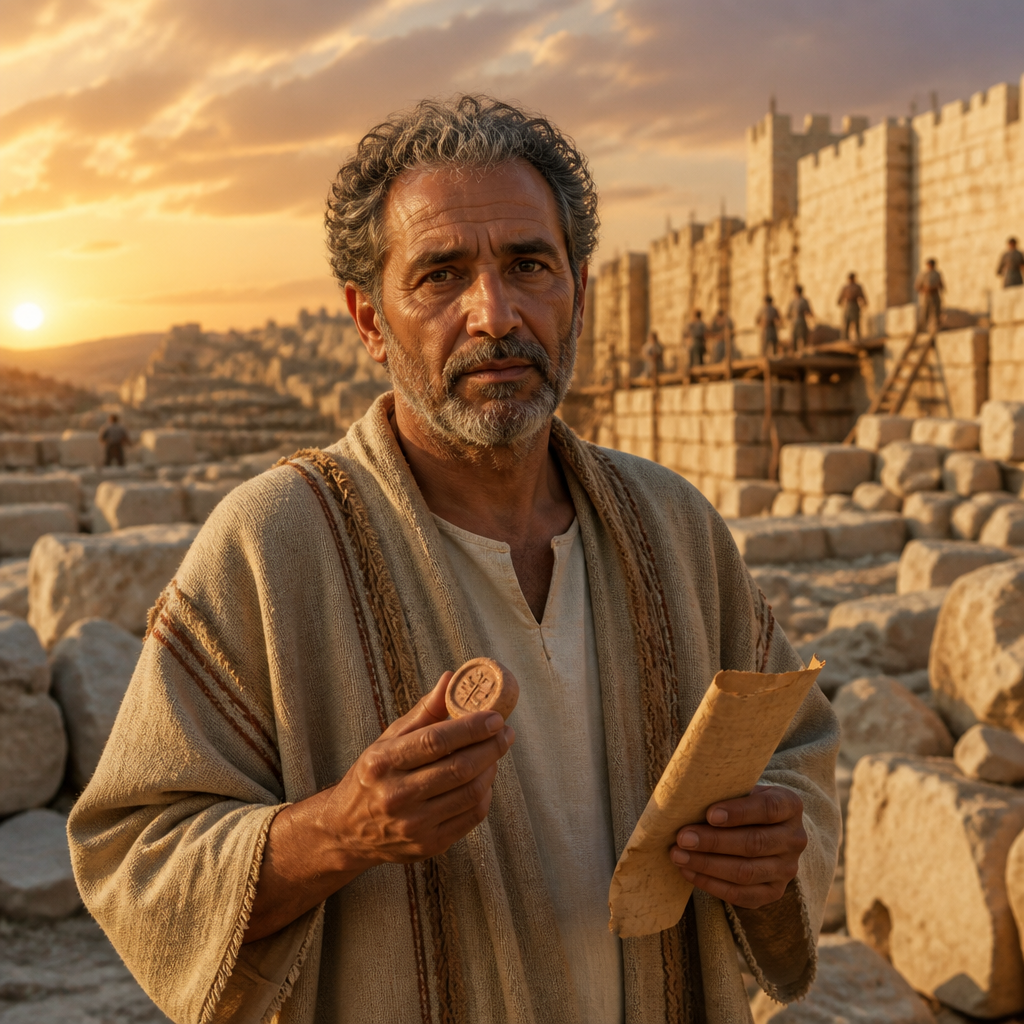 Oil-painting style portrait of Baruch, Ancestor of Maaseiah, father of Maaseiah and descendant of Shelah mentioned in the Nehemiah census
