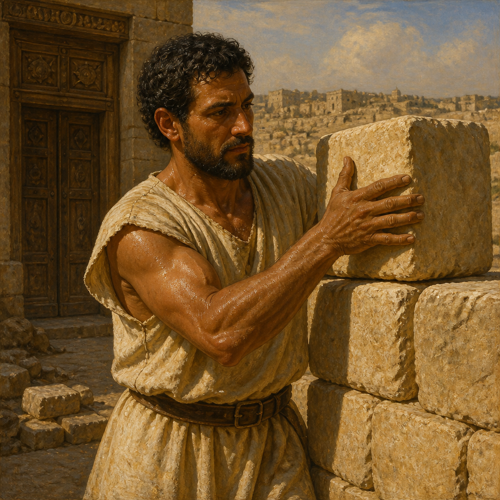 Oil-painting style portrait of Baruch, Son of Zabbai, Laborer who diligently repaired the section of Jerusalem's wall near the high priest's house