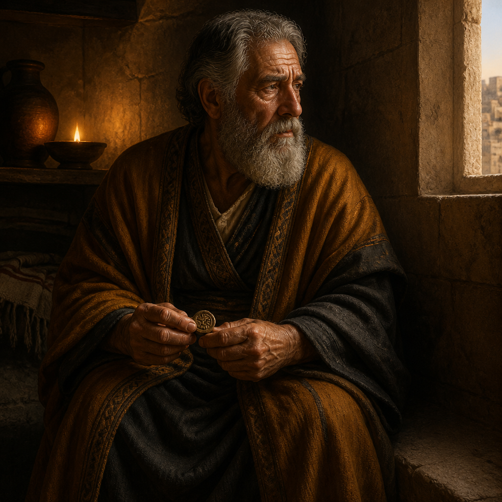 Oil-painting style portrait of Benaiah, Father of Pelatiah, Father of Pelatiah, a leader of Jerusalem whose death was witnessed by Ezekiel in a vision