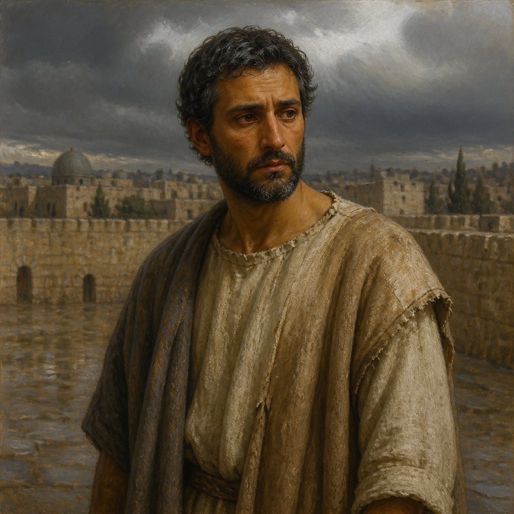 Oil-painting style portrait of Benaiah, Descendant of Parosh, Israelite from the family of Parosh who repented of intermarriage during Ezra's reforms