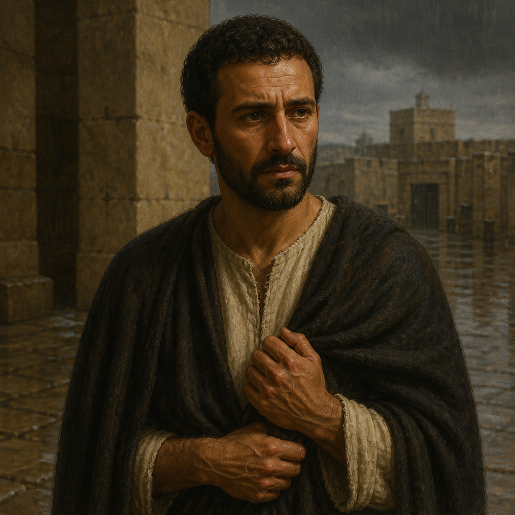 Oil-painting style portrait of Benaiah, Descendant of Pahath-moab, Descendant of Pahath-moab who divorced his foreign wife during Ezra's reforms