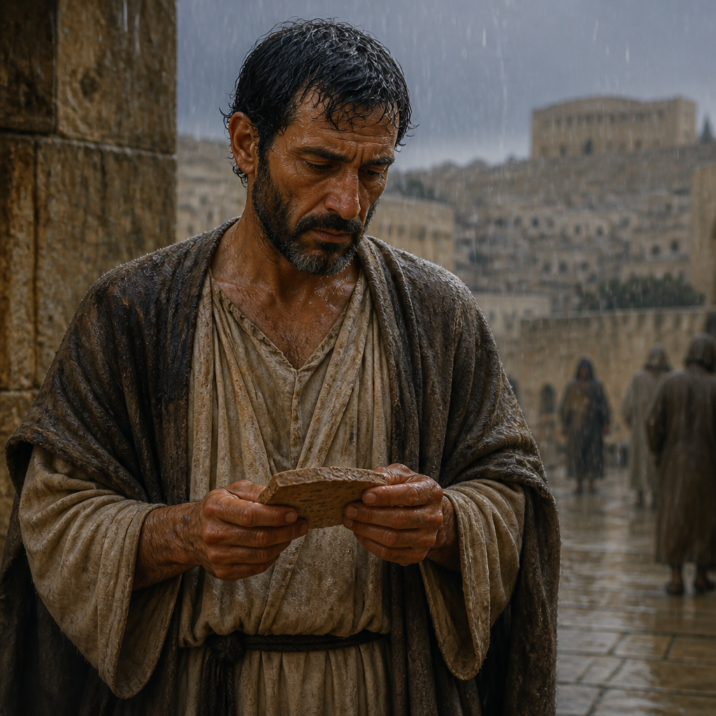 Oil-painting style portrait of Benaiah, Descendant of Bani, Israelite among the sons of Bani who divorced his foreign wife under Ezra's reforms
