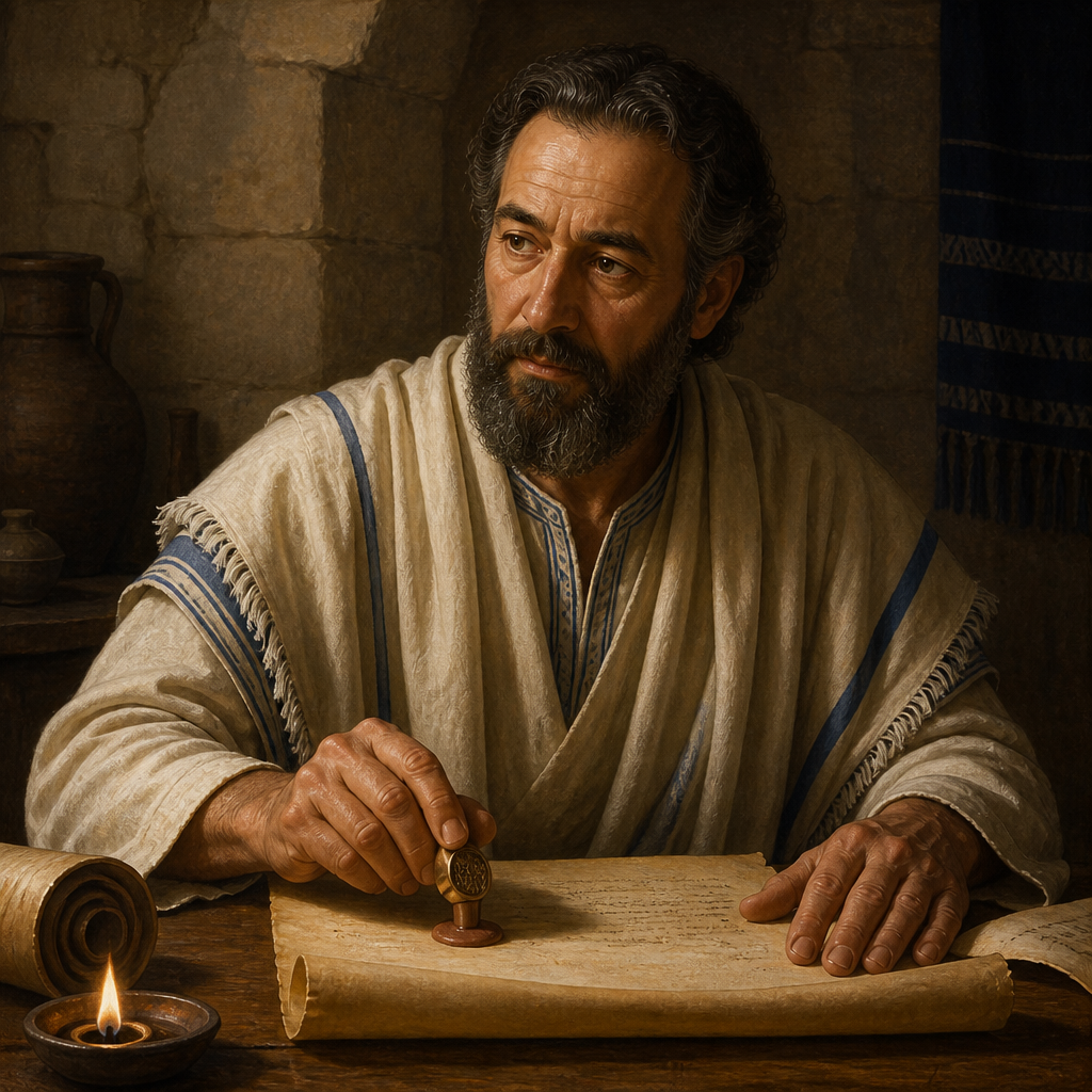 Oil-painting style portrait of Beninu, Levite who signed the covenant under Nehemiah