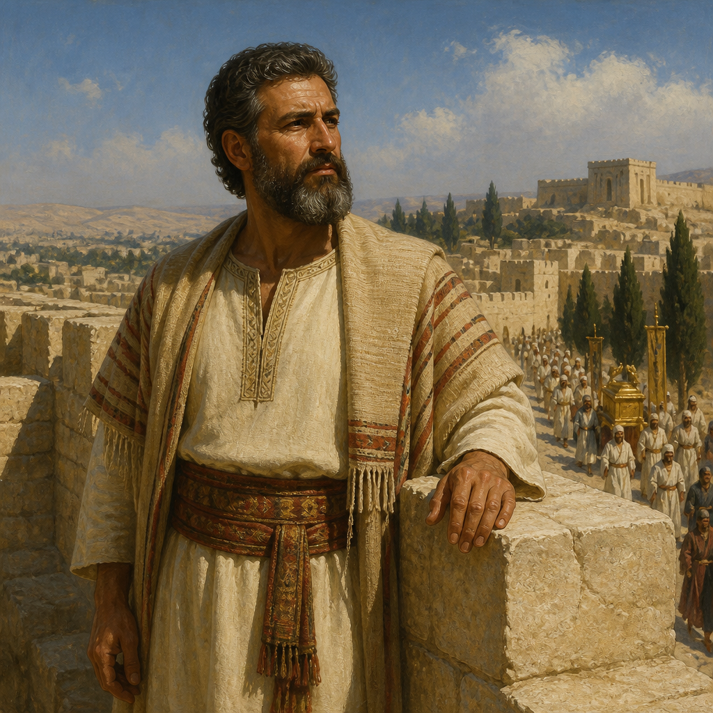 Oil-painting style portrait of Benjamin, Participant in the Wall Dedication, Leader who participated in the dedication of the Jerusalem walls under Nehemiah