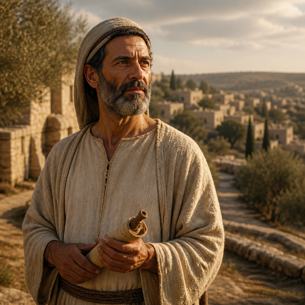 Oil-painting style portrait of Berechiah, Son of Asa, Levite of the Post-Exilic Period who settled in the villages of the Netophathites