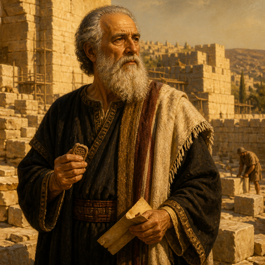 Oil-painting style portrait of Berechiah, Father of Meshullam, father of Meshullam who helped Nehemiah rebuild Jerusalem's walls