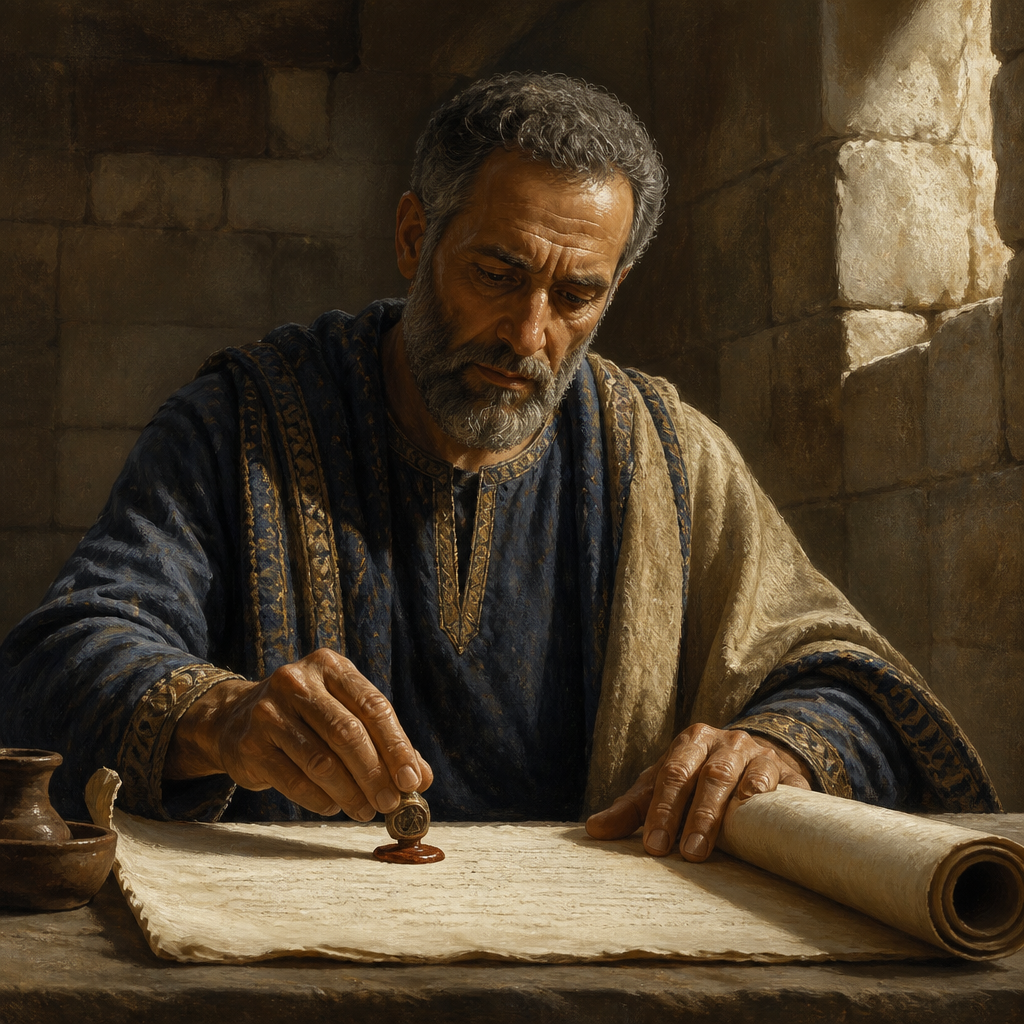 Oil-painting style portrait of Bezai, Signer of the Covenant, Leader who sealed the written covenant under Nehemiah