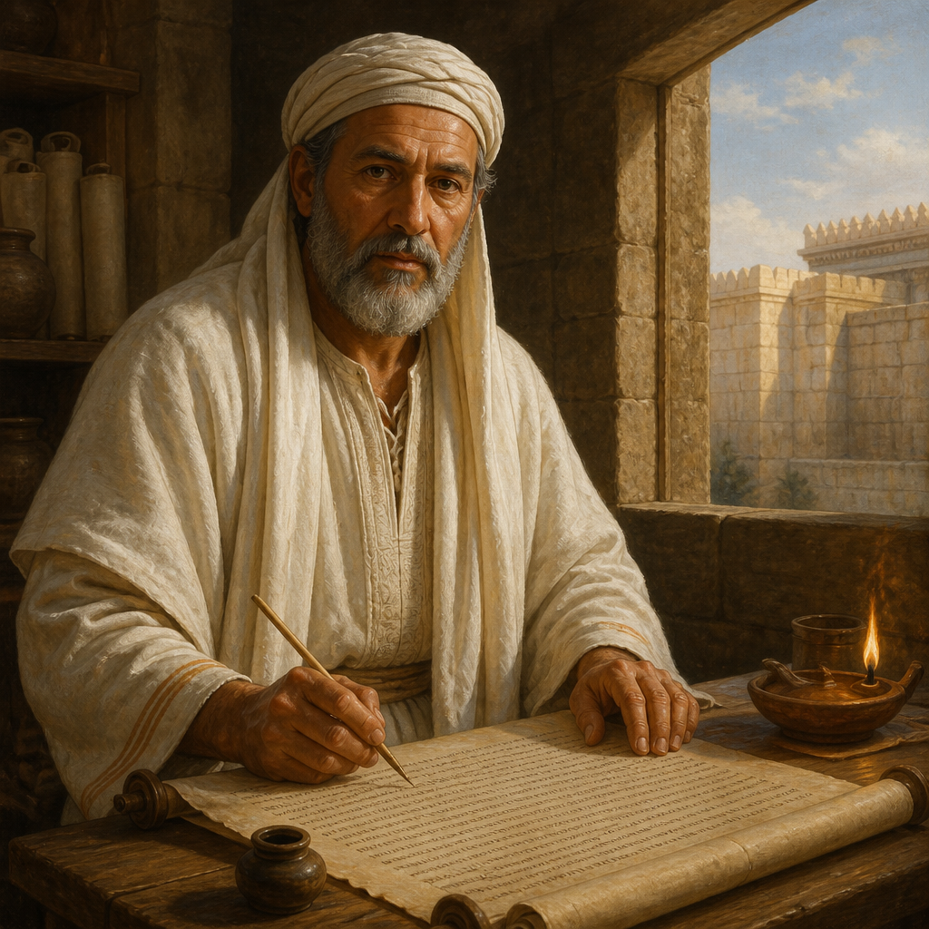 Oil-painting style portrait of Bilgah, Priest of the Post-Exilic Period, Priest who returned from the Babylonian Exile and sealed the covenant under Nehemiah