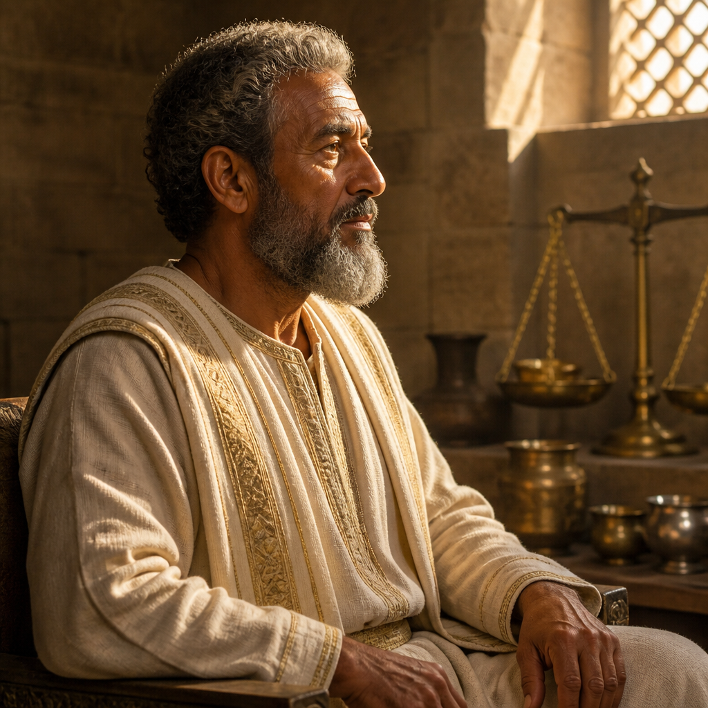 Oil-painting style portrait of Binnui, Father of Noadiah, Levite whose son Noadiah assisted in weighing the temple treasures in the time of Ezra
