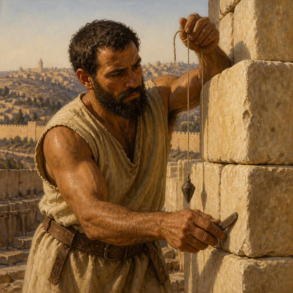 Oil-painting style portrait of Binnui, Son of Henadad, Laborer who repaired the Jerusalem wall from the house of Azariah to the corner