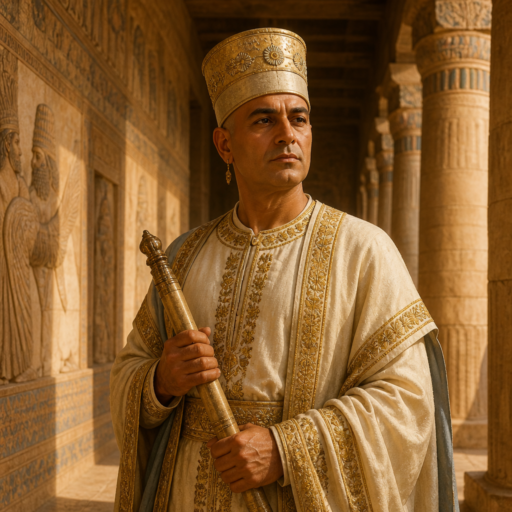 Oil-painting style portrait of Biztha, Eunuch of King Ahasuerus who was commanded to bring Queen Vashti to the royal banquet