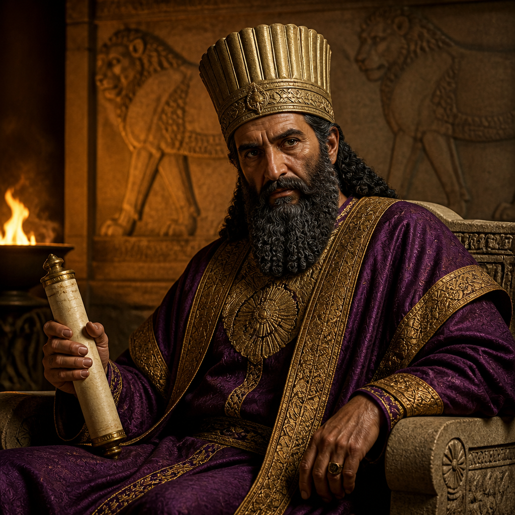 Oil-painting style portrait of Carshena, Prince of Persia who served as one of the seven closest advisors to King Ahasuerus