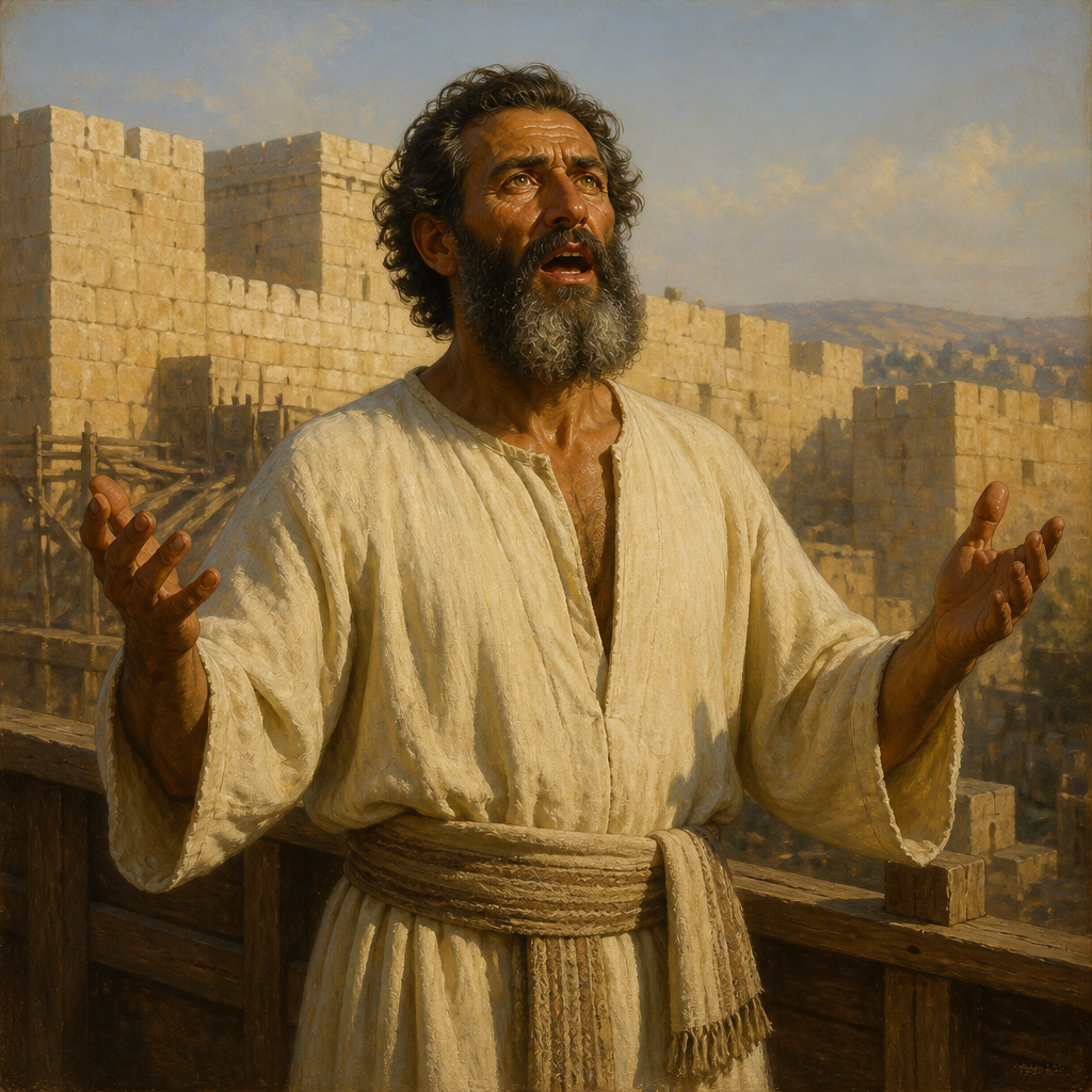 Oil-painting style portrait of Chenani, Levite who led the public confession in Jerusalem after the return from exile