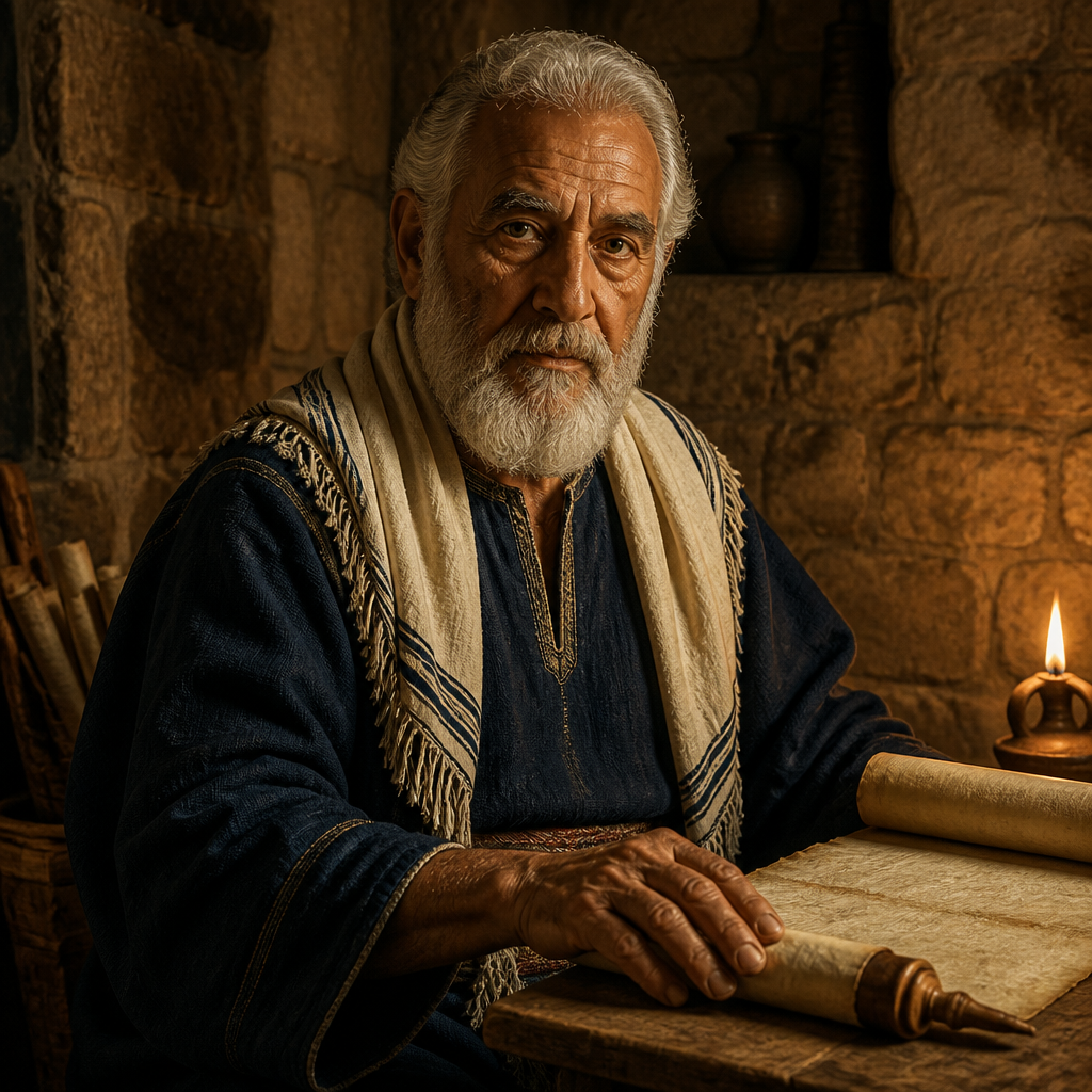 Oil-painting style portrait of Col-hozeh, Father of Baruch, Judean ancestor of Maaseiah mentioned in the post-exilic records of Jerusalem