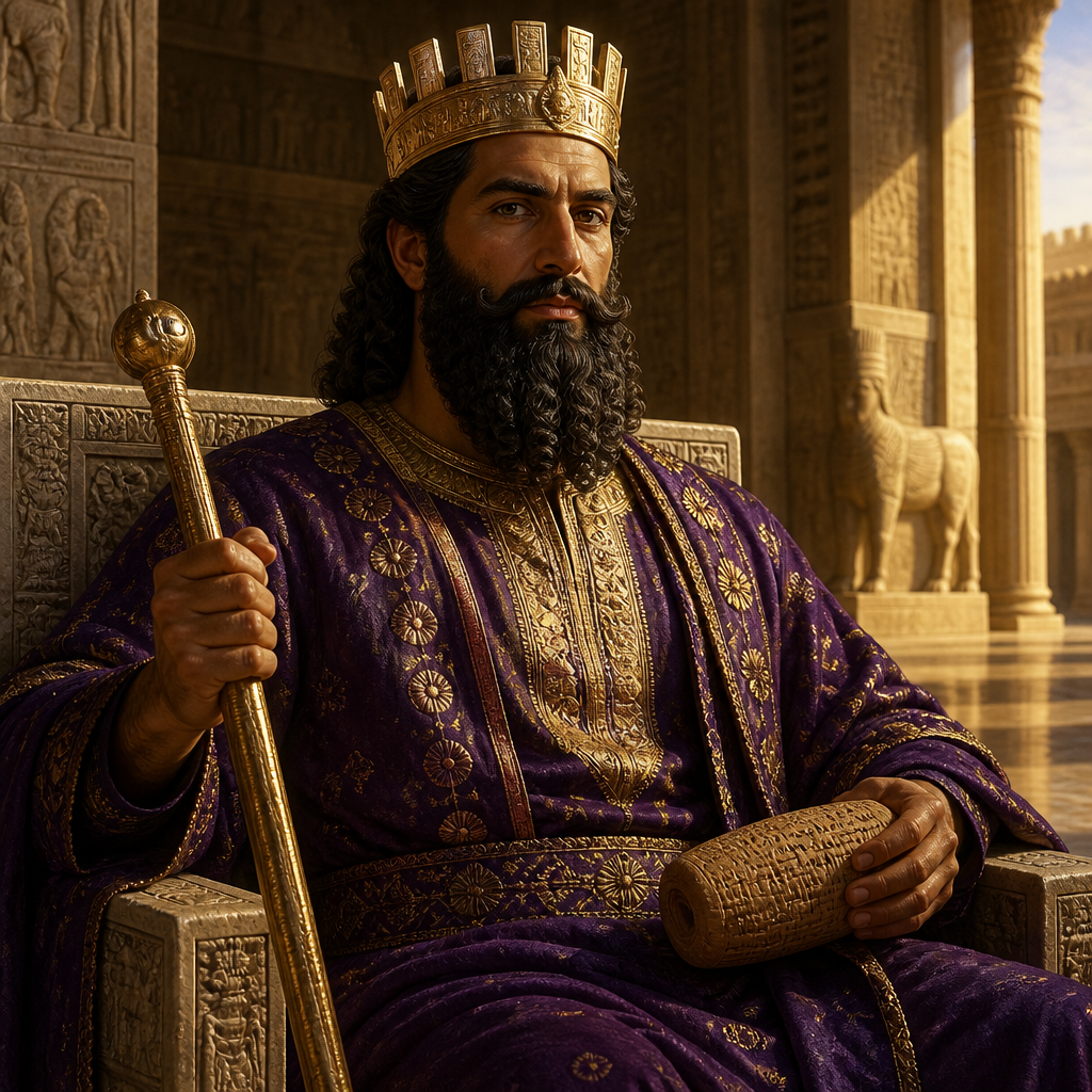 Oil-painting style portrait of Darius, King of Persia (Ezra 4–6), King of Persia who decreed the completion of the Second Temple