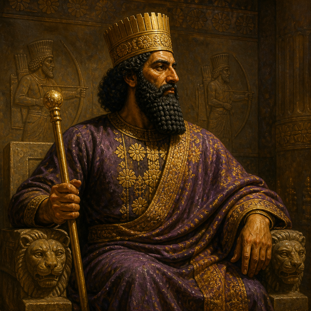 Oil-painting style portrait of Darius the Persian (Nehemiah 12), Persian monarch during whose reign the priestly and Levitical genealogies were recorded