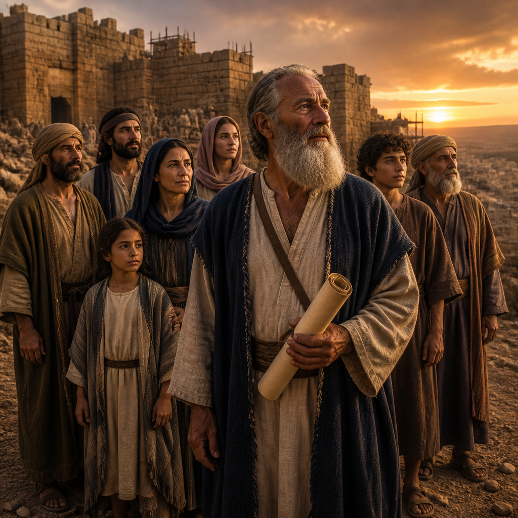 Oil-painting style scene of Darkon, figures from the Bible