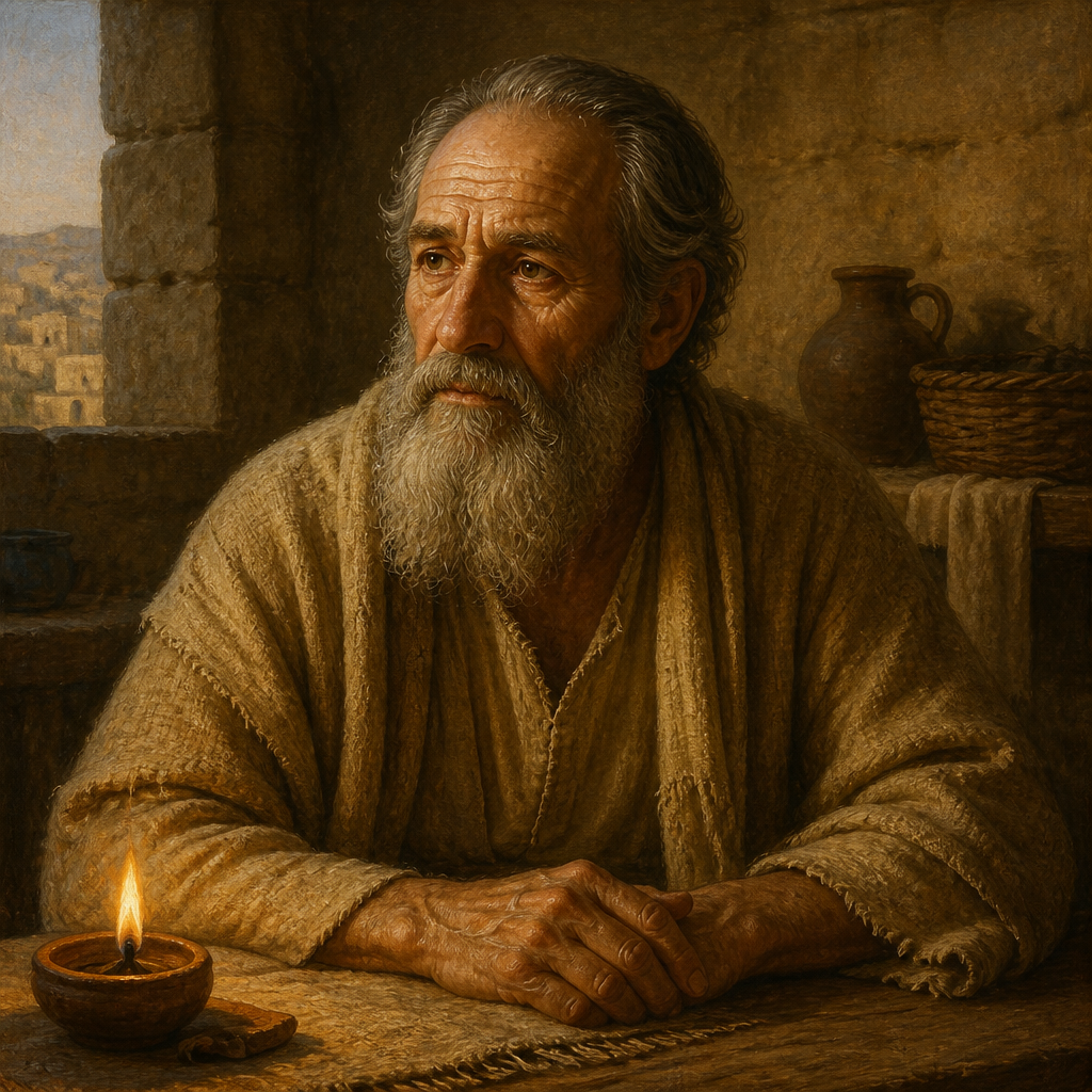 Oil-painting style portrait of Delaiah, Father of Shemaiah, father of Shemaiah who attempted to deceive Nehemiah