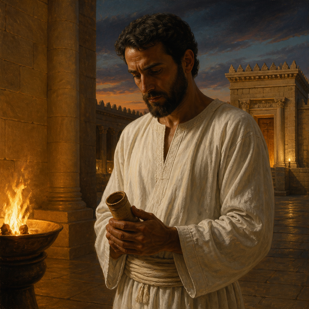 Oil-painting style portrait of Elasah, Descendant of Pashhur, Priest who married a foreign woman and repented under Ezra's reform