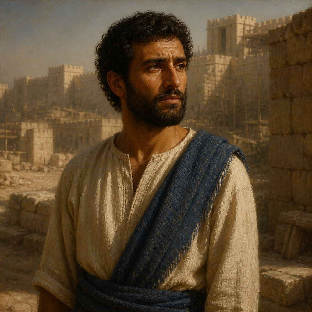 Oil-painting style portrait of Eleazar, Son of Parosh, Israelite of the Parosh family who put away his foreign wife during Ezra's reforms