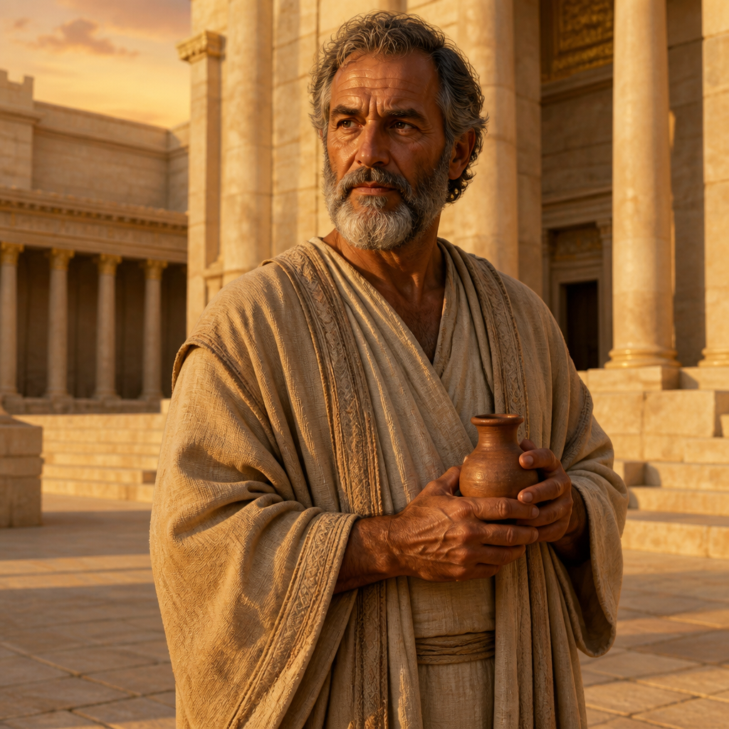 Oil-painting style portrait of Eliashib, Parent of Jehohanan, father of Jehohanan whose Temple chamber was used by Ezra for fasting and mourning