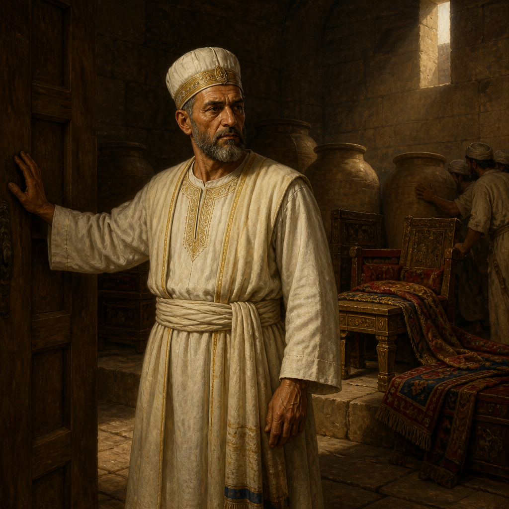Oil-painting style portrait of Eliashib, the Priest and Relative of Tobiah, Priest who provided a room in the Temple for Tobiah the Ammonite