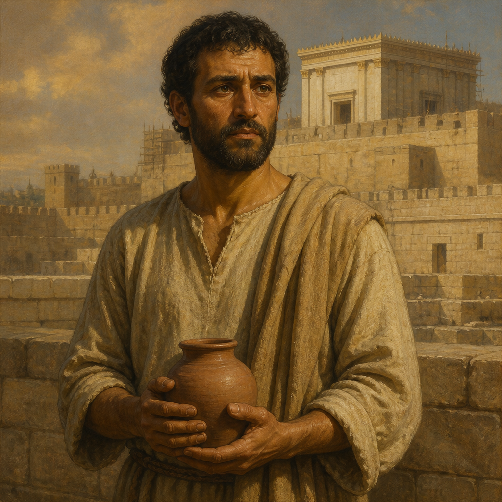Oil-painting style portrait of Eliezer, Descendant of Harim, layman from the descendants of Harim who was listed among those who had married foreign women during the time of Ezra